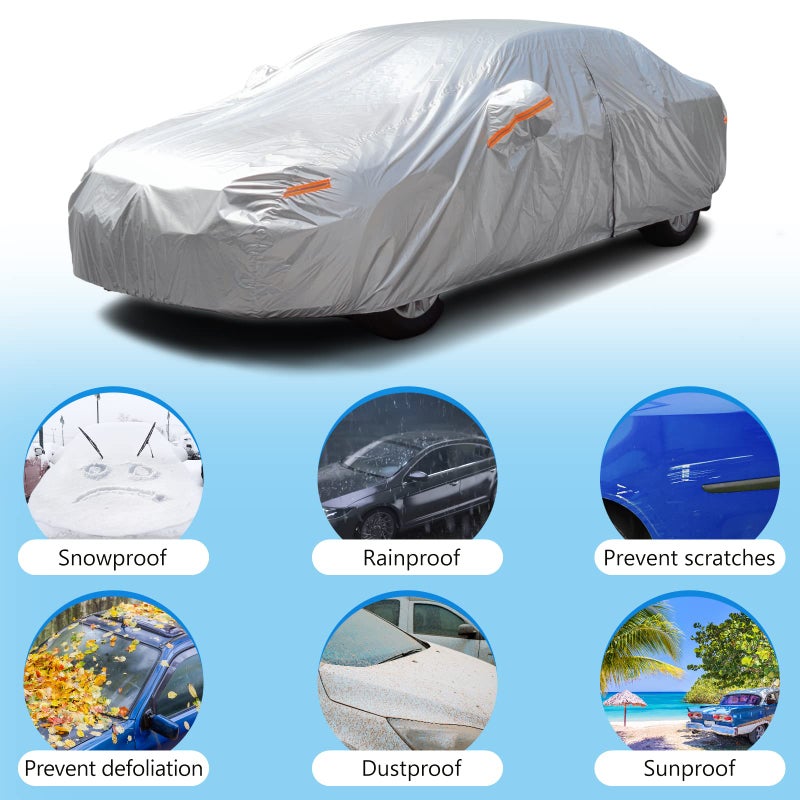 SEAZEN Car Cover Waterproof All Weather, Full car Covers UV Protection/Snowproof/Dustproof, Universal Car Cover 2 Layer with Zipper (Fit Sedan Length Up to 209") - Image 2